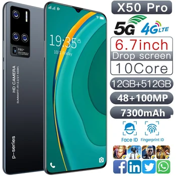 Globálna Verzia X50 Pro Smartphony 5G Dual 6.7 Palcový 16GB+1 TB 7300mAh 48MP+100MP AI Fotoaparát, Dual SIM Odomknutý Andriod Smart Phone